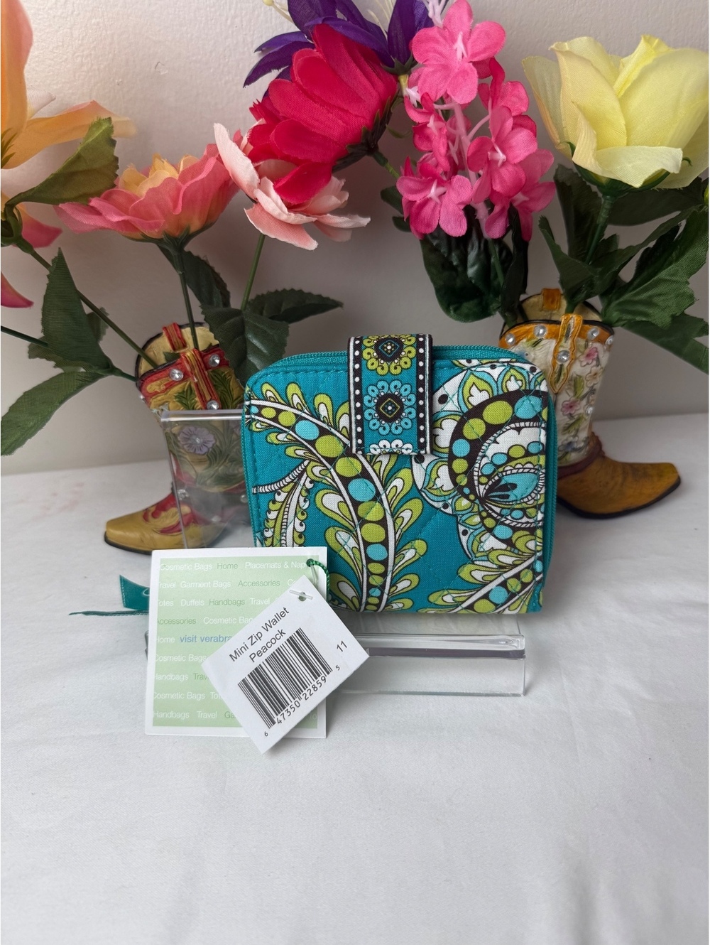 NWT Vera Bradley Mini Zip Around Wallet - Peacock Pattern - Pocket Wallet